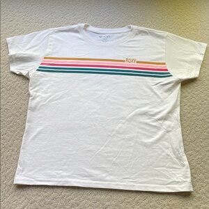 Roxy White Tee with Multicolor Stripes Women small